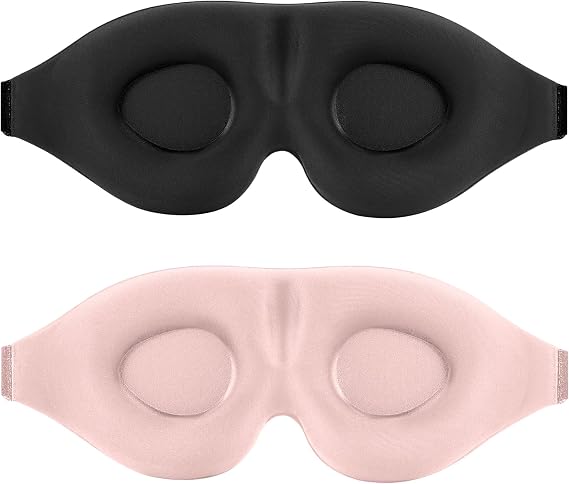 Sleep Mask for Side Sleeper 2 Pack, 100% Light Blocking Sleeping Eye Mask for Women Men, 3D Contoured Cup Night Blindfold, Luxury Eye Cover Shade with Adjustable Strap