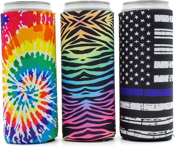 Slim Can Coolers - Neoprene Insulated Slim Can Cooler for Tall Skinny 12oz Cans Like White Claw, Truly, Hard Seltzers and Red Bull - 3 Pack