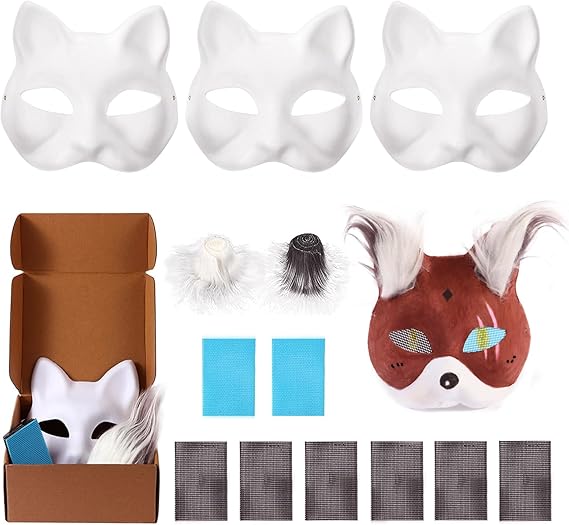 Cat Mask with Fur and Eye Mesh, 13 PCS Fun Therian Masks Kit for FURRY Makers, Therian Starter Set with All the Stuff, Fun Gift to Home Projects, Rainy Day Activities and Halloween
