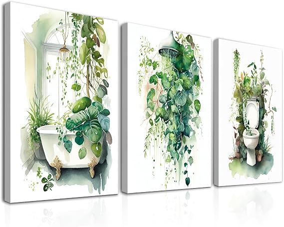 Dazzlewall 3Pcs Framed Botanical Bathroom Wall Art Posters, Sage Green Tropical Leaf Prints for Bathroom Laundry Room Decor 12x16 in