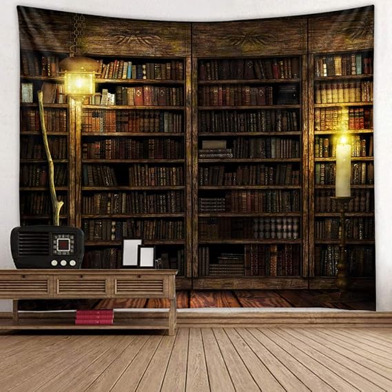 Kanora Vintage Bookshelf Tapestry Wall Hanging - Study Room Picture Art Tapestry Retro Bookshelf Wall Art Library Bohemian Hippie Large Wall Tapestries for Bedroom College Dorm Decor (Book, 59L51W)