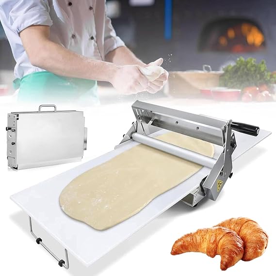 Manual Dough Sheeter Machine - Hand-Cranked Adjustable Thickness for Commercial Pastry Making, Perfect Tool for Bakeries and Pizzerias