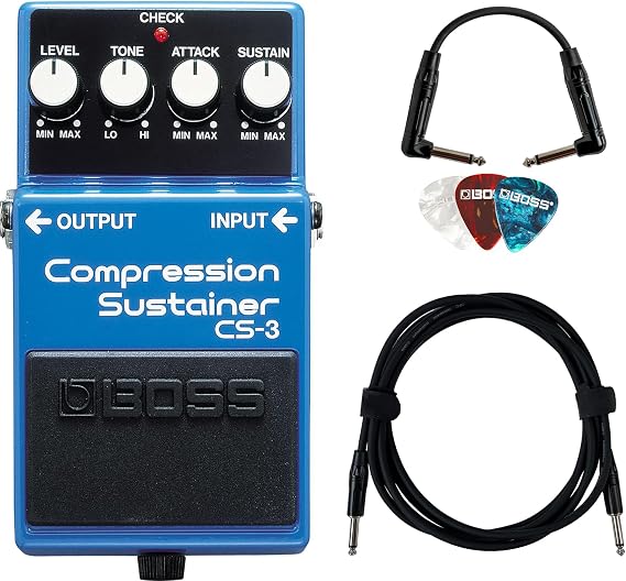 Boss CS-3 Compressor/Sustainer Bundle with Gearlux Instrument Cable, Patch Cable, and Picks