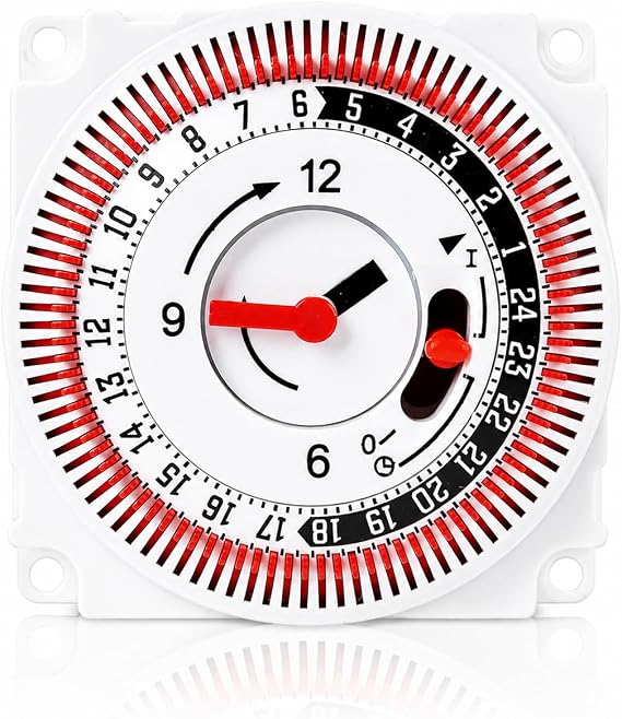 24 Hour Mechanical Timer for Immersion Heater and Fixed Electrical Appliances, Wired Segment Time Controller with Waterproof Cover, 16 Amp Indoor Energy Control for light Heating Pump Systems