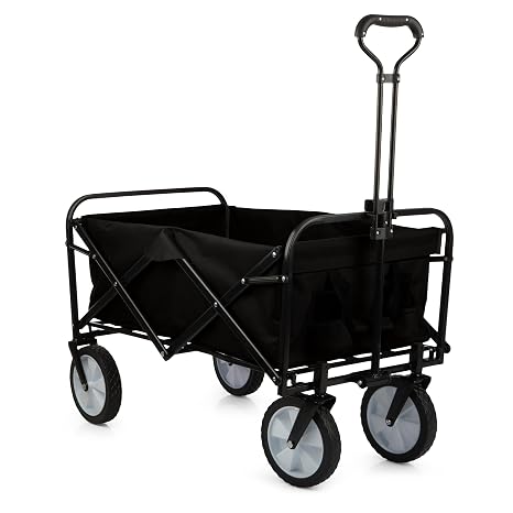 Collapsible Wagon - Grocery Cart on Wheels - Portable Beach Wagon, Folding Garden Cart or Shopping Cart - Wagons Carts Foldable by Pure Garden (Black)
