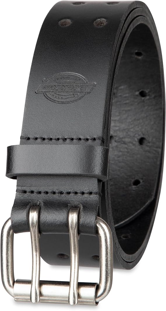Dickies Men's Double Prong Leather Work Belt Fully Adjustable, Regular & Big and Tall Sizes