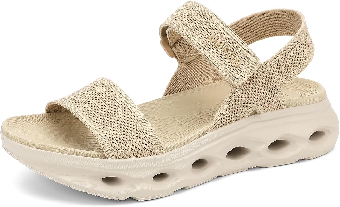 UBFEN Womens Comfortable Walking Sandals with Cushioned Sole | Non-Slip Rocker Bottom, Arch Support, Adjustable Straps, Lightweight Water Sport Platform Summer