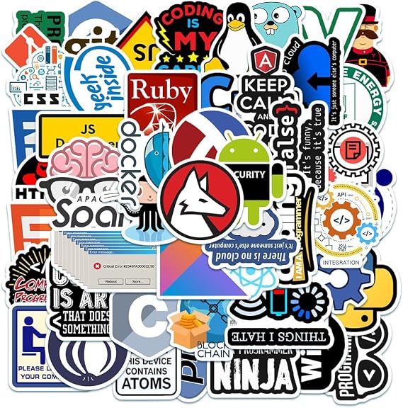 50Pcs Programmer Stickers for Laptop Keyboard Monitor Computer Phone Desk Guitar Luggage Bike Motorbike Car Bumper, Funny Programming Decals for Kids Teens Adult