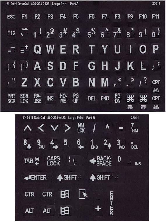 Large Print-Braille Keyboard Labels- White on Blk