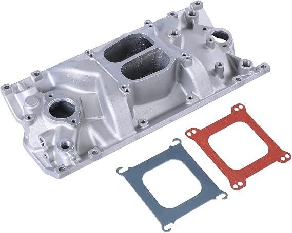 Intake Manifold Satin Aluminum Dual Plane Compatible with SBC Small Block Chevy 1996-2002 Vortec 350