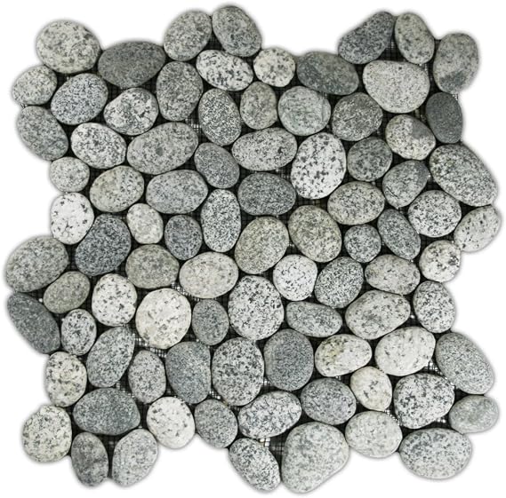 Natural Gray Stone Pebbles with a Mesh Backing for Showers, Bathrooms, and Other Areas - Speckled Pebble Tile - 12x12 Inch Sheet