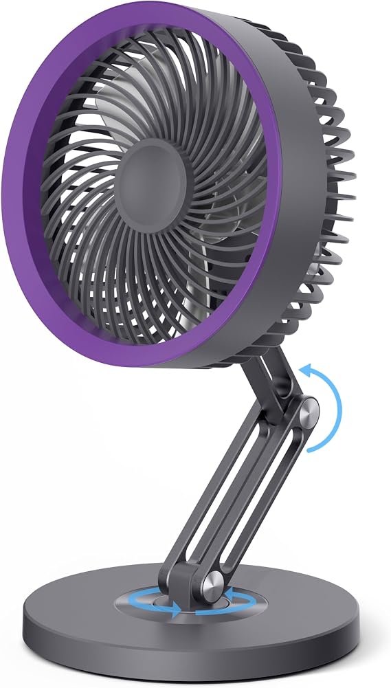 CIVPOWER Desk fan: Small Quiet Table Fan with Metal Stand - 3 Speed 180 Foldable 360 Rotating Adjustable Portable Design - 2000mAh Rechargeable Battery for Bedroom Home Office, Gift for Women Men
