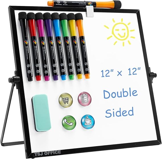 TSJ OFFICE Small White Board - 12 X 12 Inches Black Framed Dry Erase Board