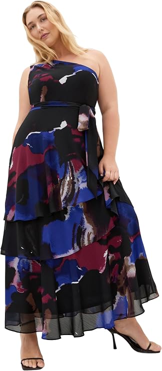 City Chic Plus Size Dress - Rendezvous One Shoulder Maxi