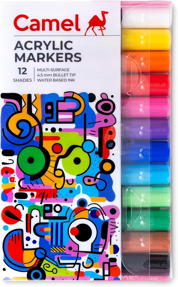 Camel Acrylic Marker 12 Shades Bullet Tip