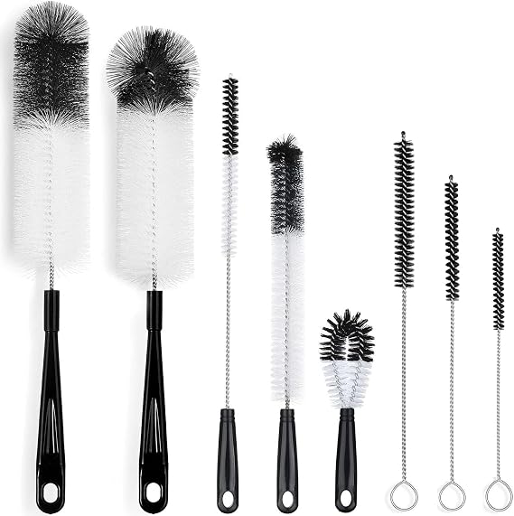 ALINK 8-Pack Bottle Cleaning Brush Set - Long Handle Black Bottle Cleaner for Washing Narrow Wine/Beer Bottles/Thermos/Flask Tumbler/Sport Well/Kettle/Lid Brush, Straw Brush