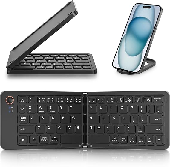 Mini Foldable Bluetooth Keyboard for Phone Tablet PC, Black