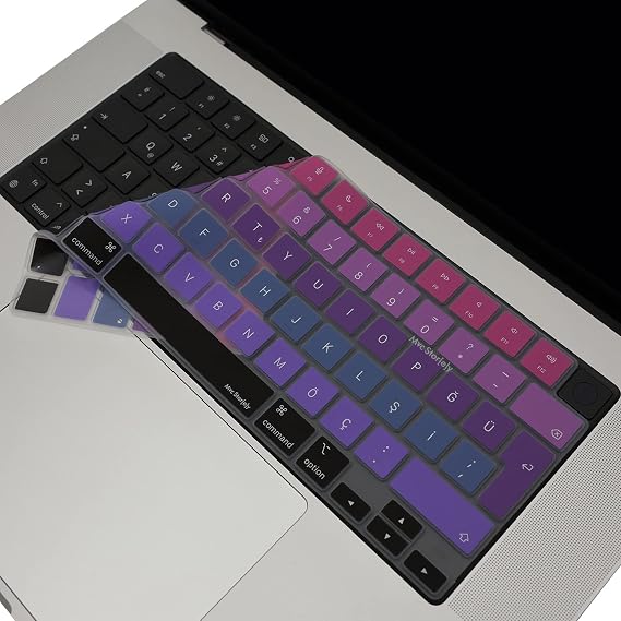 McStorey MacBook Türkçe Q Klavye Koruyucu M1-M5 | A2681 A3113 A3240 A3449 A2442 A3426 A3434 A2485 A3429 | Air 13.6-15.3 Pro 14-16 Neo 13 | Silikon Keyboard Cover Touch ID Pembe Mavi