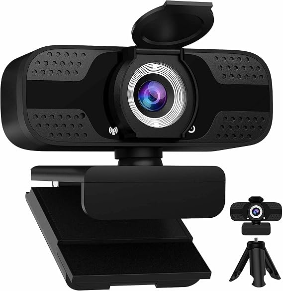 1080P Webcam with Privacy Cover Streaming Webcam with Microphone USB Tripod