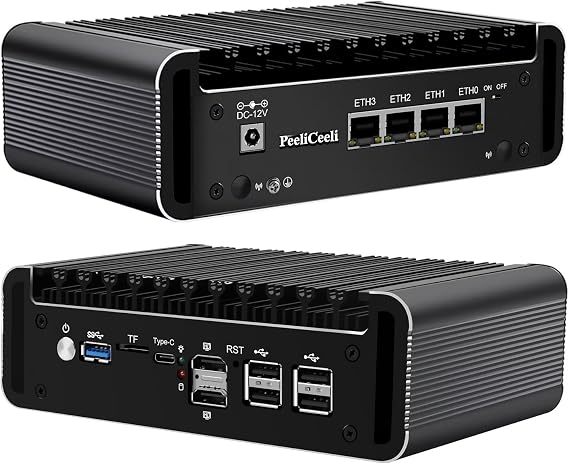 Mini PC, Firewall Appliance 4x2.5 Gigabit I226-V LAN, J6413 Processor, Micro computer Router Triple Display, Dual SATA, 2xM2_NVMe, TF, AES-NI, OPNsense, USB, Barebone NO RAM NO SSD