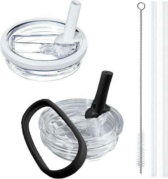 Stanley Quencher H2.0 Bardak Aksesuarları için 2'li Paket 40 oz Stanley Kupa Kapağı, Dökülmeye Dayanıklı Tasarım, Gıda Sınıfı Isıya Dayanıklı Malzeme (Beyaz ve Siyah Set)