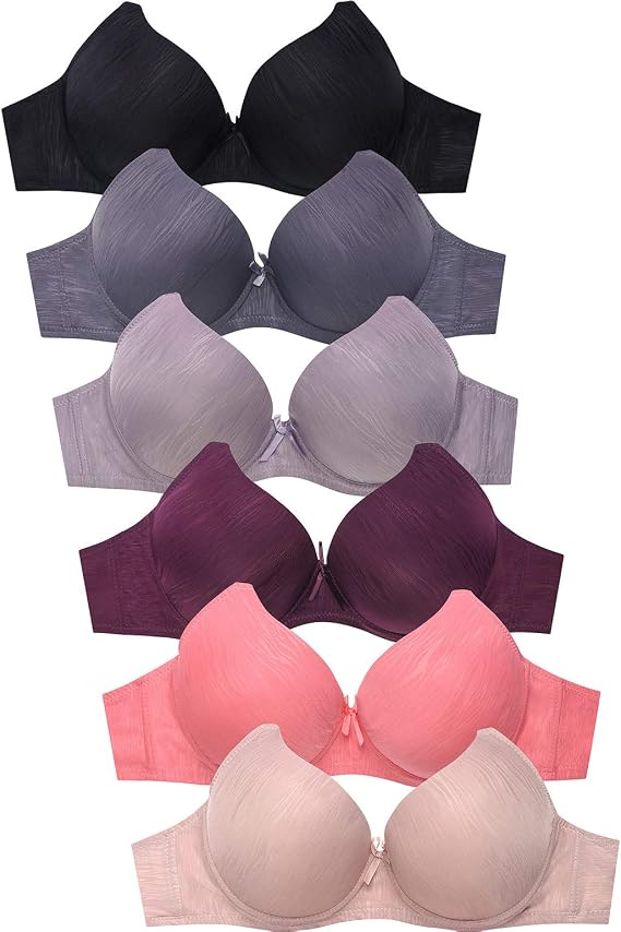 Mamia Women's Basic Lace/Plain Lace Bras (Pack of 6)- Various Styles (Jacquard1, 40C)