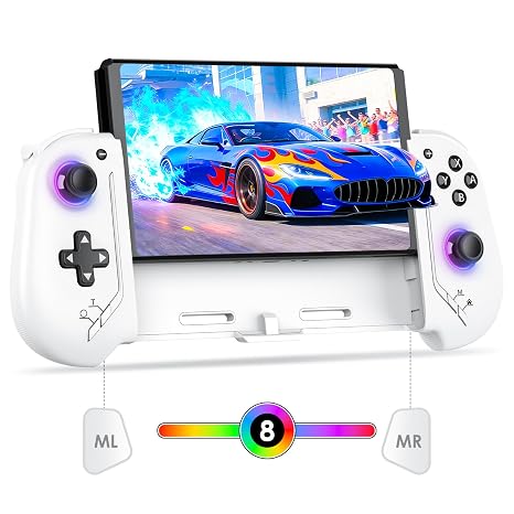 Moonag Switch Controllers Compatible with Nintendo Switch/OLED, Hall Effect One-Piece Controllers with 6-Axis Gyro, Motion Control, Wake-up, Dual Vibration, Turbo, 1000mAh Battery, White