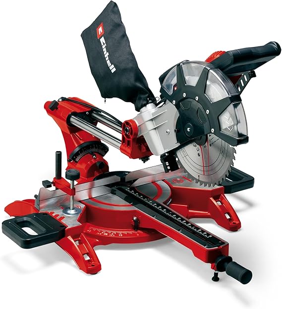 Einhell Piston Miter Saw TC-SM 2534/1 Dual (2350 W, max. 75 mm x 340 mm cutting depth/width, Ø 250 mm saw blade, tiltable sawhead, laser) - 4300395