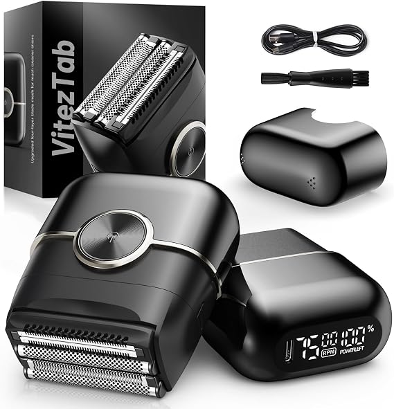 Foil Shaver Electric Razor: Mini Electric Shaver for Men with 4 Floating Blades, 2 Gears Adjustable, IPX7 Waterproof, Big LED Display, USB-C