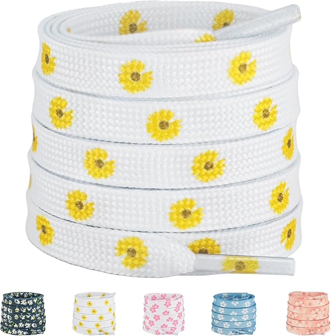 5/16" Flat Floral Patterned Shoelaces for Sneakers
