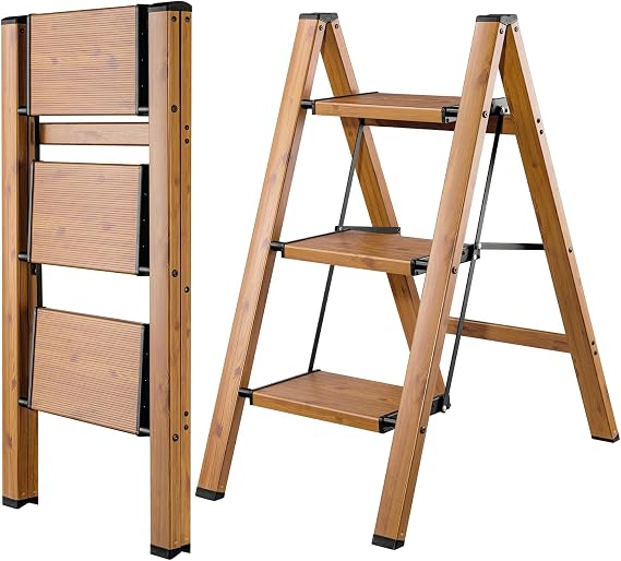 Step Stools 3 Step Ladder Woodgrain Aluminium Folding Ladders