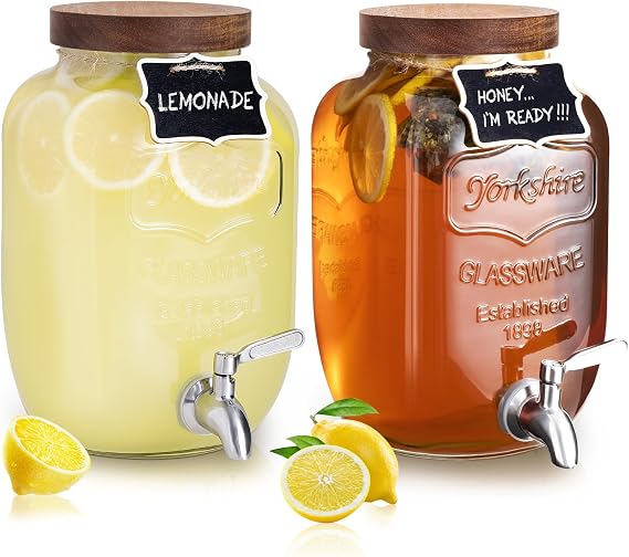 Mustry 1 Gallon Glass Drink Dispenser for Parties, Leak-Proof Spigot, 2 Pcs