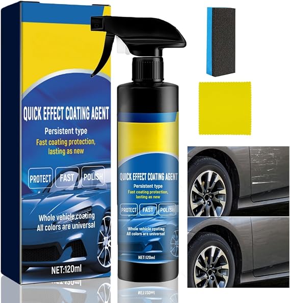 Car Quick-Acting Coating Spray,Ceramic Coating Car Wax,Quick Effect Coating Agent,Waterless Car Polish Spray, Car Wax Polish,High Protection Coating Agent,With a Sponge and a Piece of Cloth(1PCS)