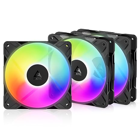 ARCTIC P12 Pro Reverse A-RGB - 3'lü Paket - 120 mm Ters Hava Akışlı Premium Fan, Y Kablo Bölücülü PWM Fanlar, 500-3000 rpm, 0 RPM <%5 PWM, 5V Dijital RGB, FDB, 4-Pin - Siyah