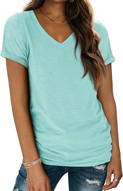 ATHMILE T Womens Short Sleeve T-Shirts V Neck Summer Tops Basic Tees | Lightweight Breathable Casual Sorf Spring Summer Workout Outfits Clothes