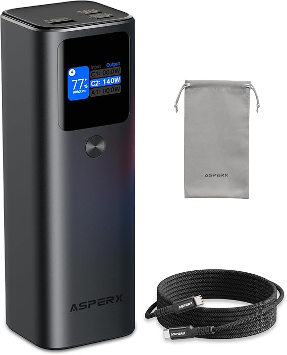 AsperX Laptop Power Bank, 27,600mAh 162.5W PD3.1 Charging Aluminum Unibody