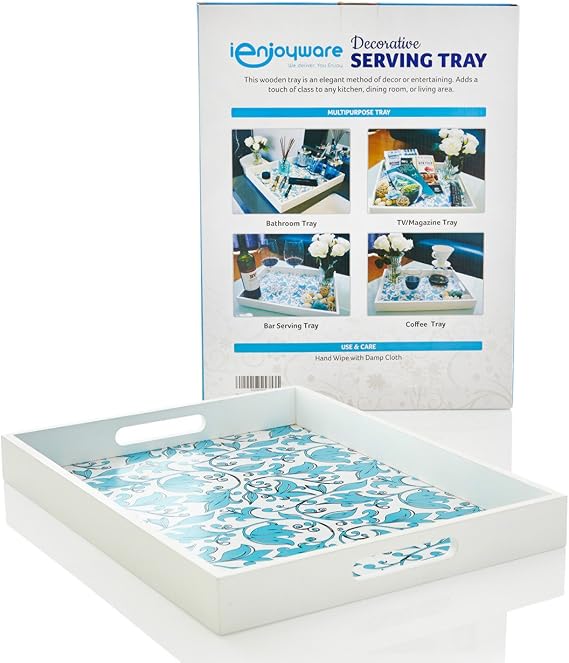Rectangular Serving Tray with Routed Handle - 17" x 13" - Blue