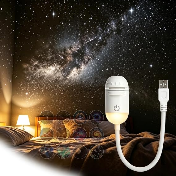 Galaxy Projector Night Light - 2 in 1 Star Projector with 12 Sliding Projection Films, 360° rotatable USB Galaxy Night Light Projector for Party/Bedroom/Car/Study Room [Energy Class A]