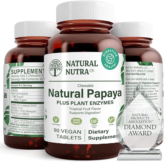 Natural Nutra Papaya Chewable Digestive Enzymes, 90 Vegan Tablets