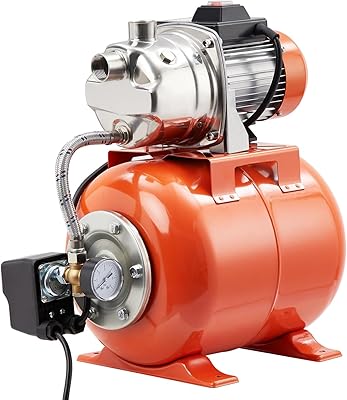 TrailBlaze 1HP Shallow Well Pump with Pressure Tank, 115V, Stainless Steel Lawn Sprinkler Irrigation Pump, Automatic Water Booster Jet Pumps for Home, Garden, Lawn, Farm