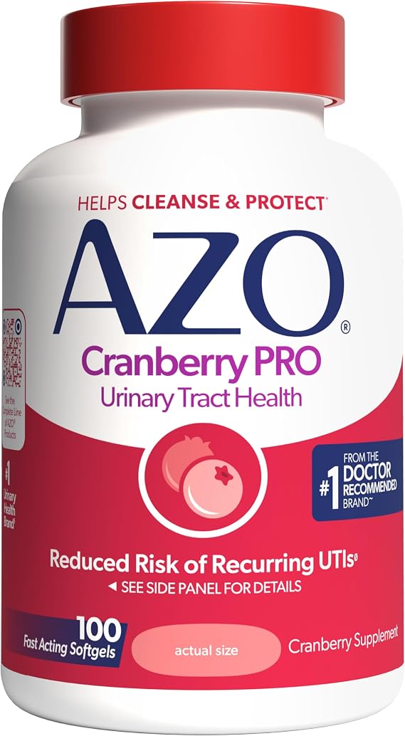 AZO Pro Strength Cranberry Supplement Pills for Women, 600mg, 100 Softgels | Made with Clinically Proven Pacran to Help Cleanse & Protect Urinary Tract Health Bladder Support*, Sugar-free, 50 Day Supply