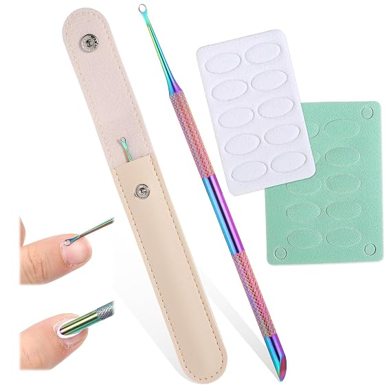Cuticle Tools, Pre-treatment Cuticle Pusher, Circle Bevel Shovel Double Head Cuticle Remover Pusher, Loop Cuticle Pusher, Russian Prep Nail Pushers with 100#/240# Grit Nail Files for Salon Home Use