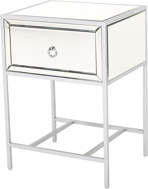 Christopher Knight Home Inka Mirrored One-Drawer Side Table, Clear / Silver / Mirror