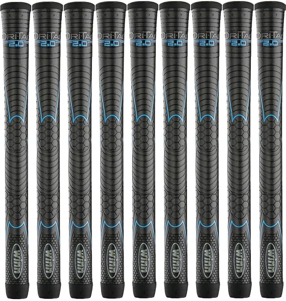 Winn Grips 62DT-JBK Dri-Tac 2.0 series Advance Polymer Technology, 9 Piece Golf Grip Bundle-Midsize (+1/16""), Jet Black Blue