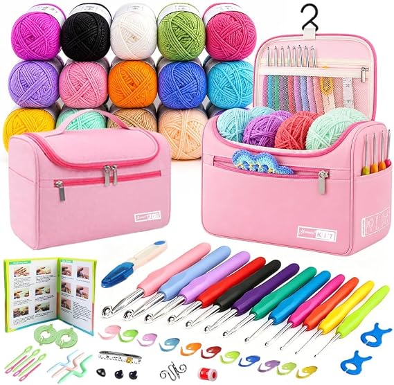 Yarniss Crochet Kit for Beginners,All in One Crochet Kit for Adult,Pink