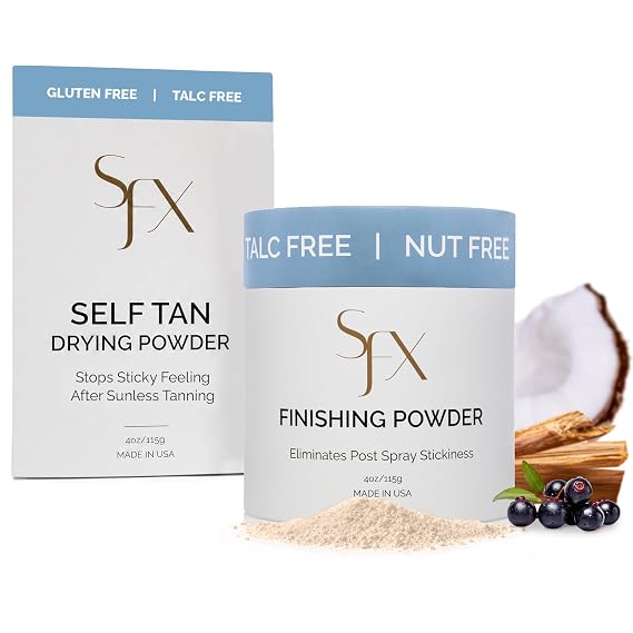 SunFX Setting Powder - Post Spray Tan Finishing Veil, Sunless Tanning Dusting Powder, Translucent Shimmer, Talcless Body Glow For Self Tanner, Spray Tan Powder - Cheeky-Sunshine, 4 Ounce (Pack of 1)