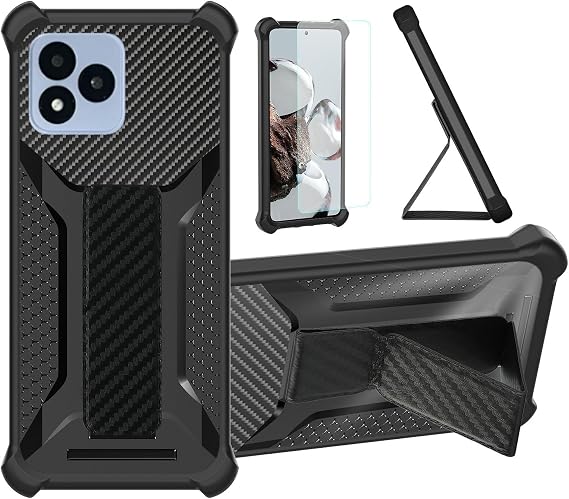 bojioderf Case Compatible for Vortex J24 Phone Case Stand Cover [with Tempered Glass Screen Protector] Hybrid Case [Folding Support Magnetic] [Frosted Anti-Fingerprint] Black