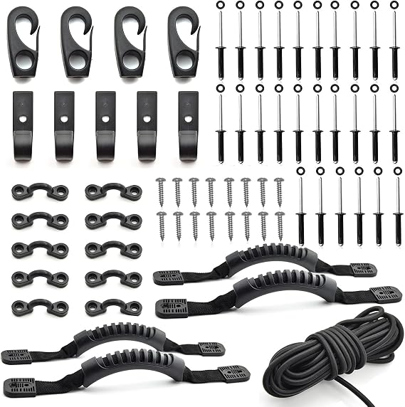 Kayak Carry Handle Rigging Kit -Kayak Canoe Carry Handles, 15 FT 6mm Elastic Bungee Cord Replacement Parts for Kayaks Canoes Boat Suitcase