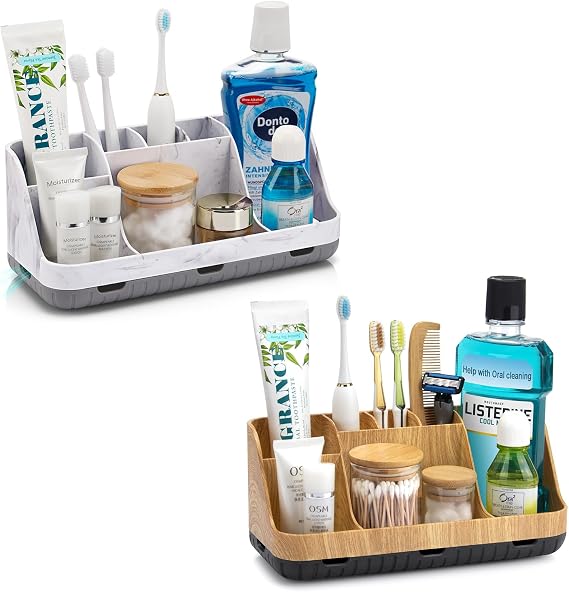 Bundle-2 Items: Bathroom Organizer Countertop and Toothbrush Holder