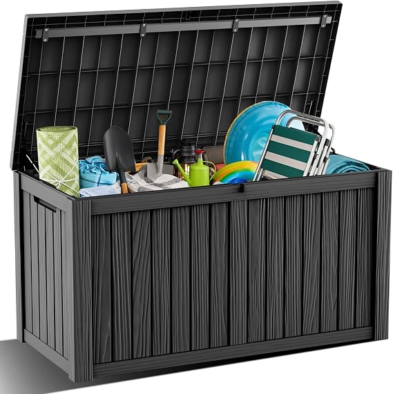 DRATO 180 Gallon Outdoor Storage Box, Large Waterproof Deck Box, Lockable Resin Storage Container with Reinforced Support for Patio Cushions, Garden Tools, UV-Resistant Outdoor Chest(Black,180 Gallon)